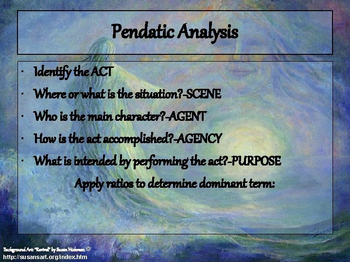 Pendatic Analysis • • • Identify the ACT Where or what is the situation?