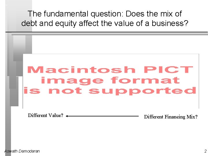 The fundamental question: Does the mix of debt and equity affect the value of