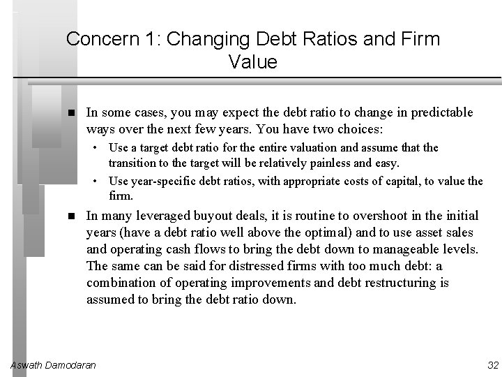 Concern 1: Changing Debt Ratios and Firm Value In some cases, you may expect