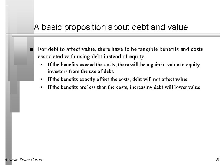 A basic proposition about debt and value For debt to affect value, there have