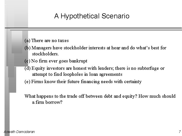 A Hypothetical Scenario (a) There are no taxes (b) Managers have stockholder interests at