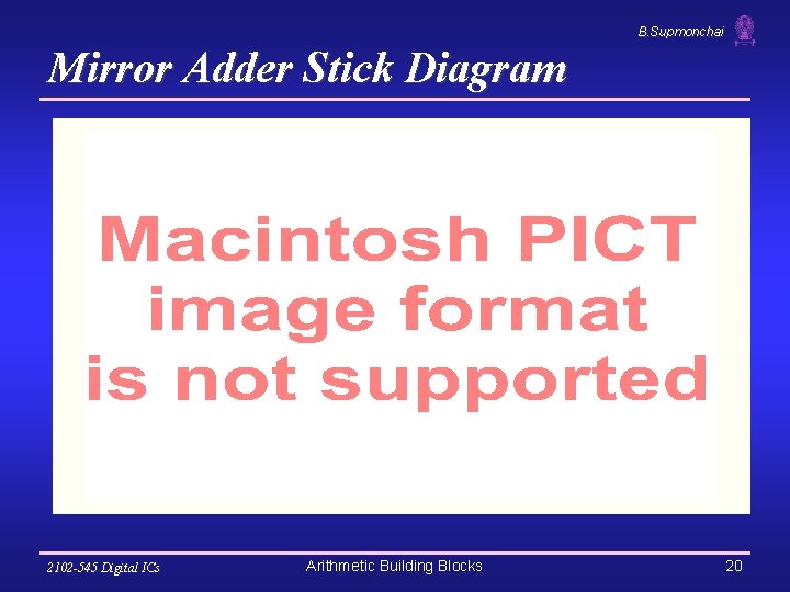 B. Supmonchai Mirror Adder Stick Diagram 2102 -545 Digital ICs Arithmetic Building Blocks 20