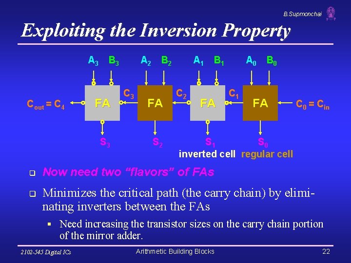 B. Supmonchai Exploiting the Inversion Property A 3 B 3 Cout = C 4