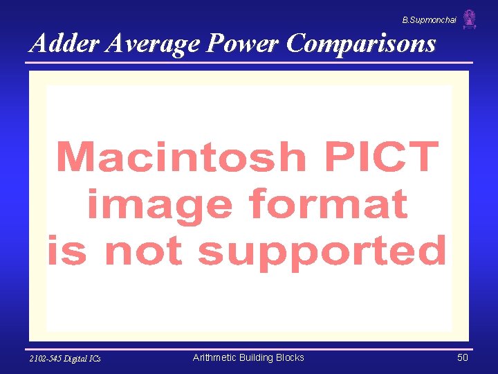 B. Supmonchai Adder Average Power Comparisons 2102 -545 Digital ICs Arithmetic Building Blocks 50