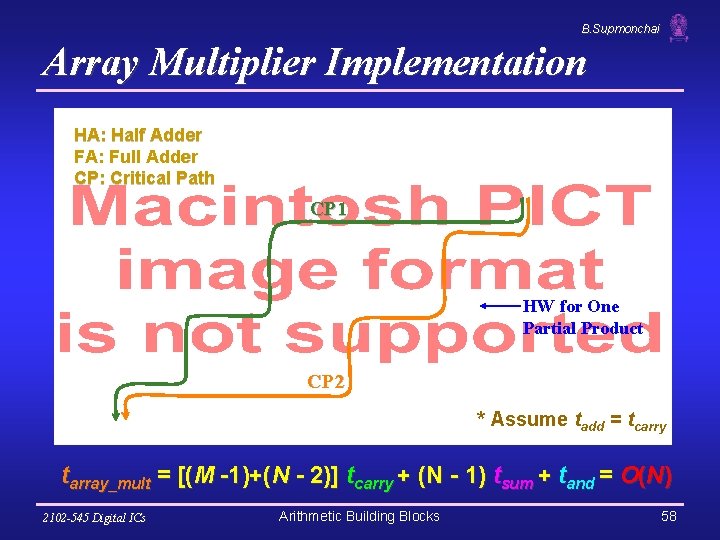 B. Supmonchai Array Multiplier Implementation HA: Half Adder FA: Full Adder CP: Critical Path