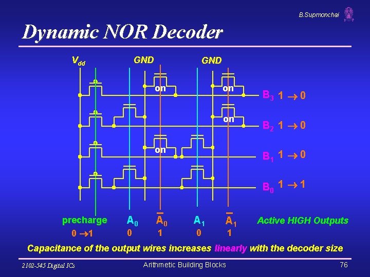 B. Supmonchai Dynamic NOR Decoder Vdd GND on on B 3 1 0 B