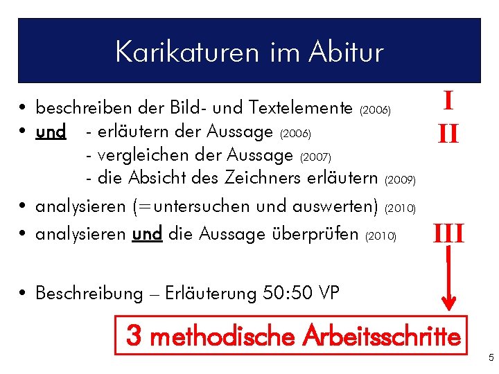 Karikaturen im Abitur • beschreiben der Bild- und Textelemente (2006) • und - erläutern