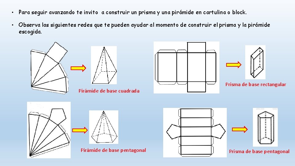  • Para seguir avanzando te invito a construir un prisma y una pirámide