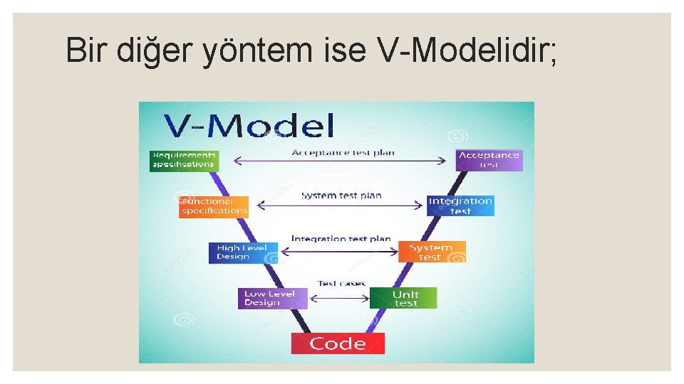 Bir diğer yöntem ise V-Modelidir; 