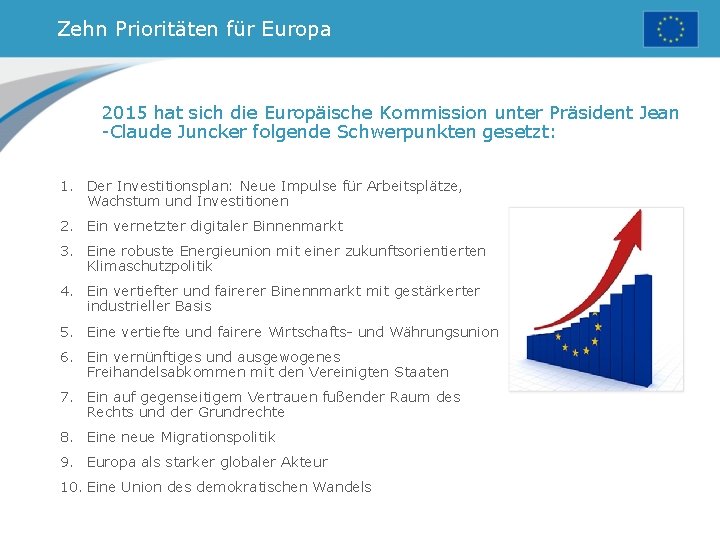 Zehn Prioritäten für Europa 2015 hat sich die Europäische Kommission unter Präsident Jean -Claude