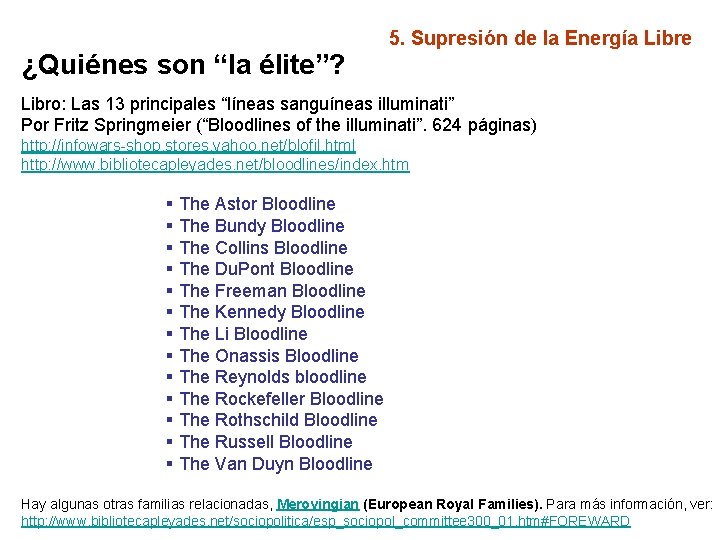 ¿Quiénes son “la élite”? 5. Supresión de la Energía Libre Libro: Las 13 principales