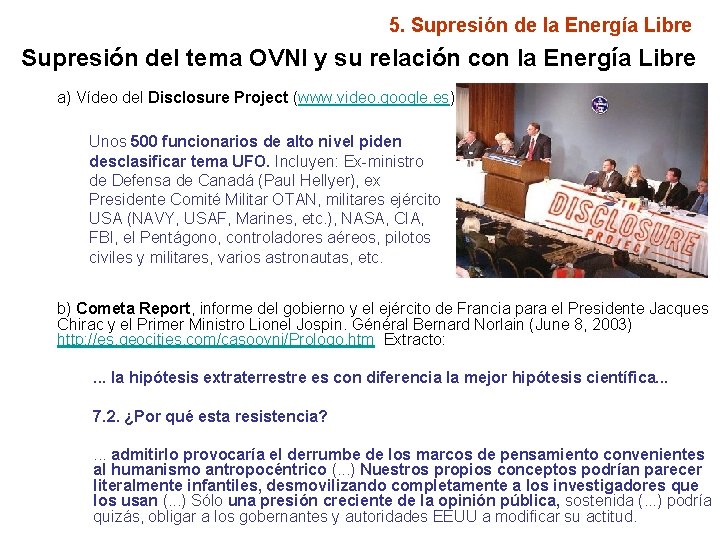 5. Supresión de la Energía Libre Supresión del tema OVNI y su relación con