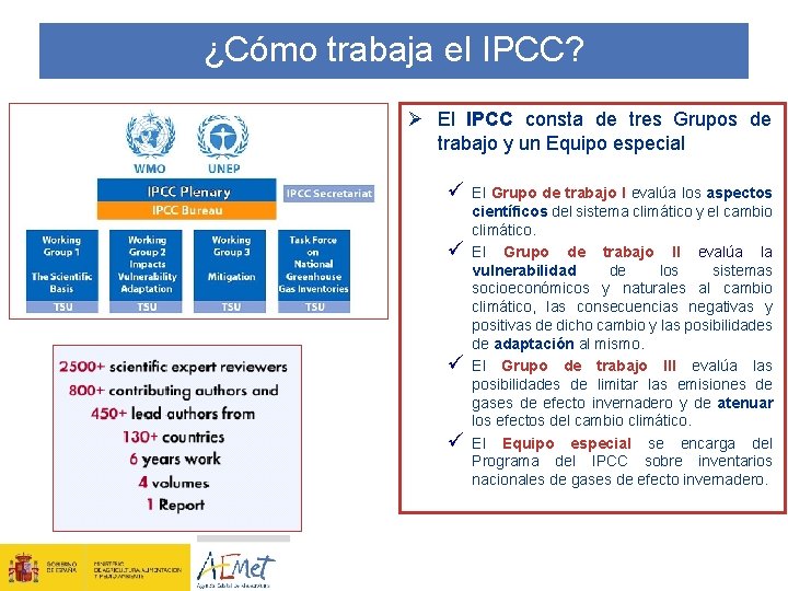 ¿Cómo trabaja el IPCC? Ø El IPCC consta de tres Grupos de trabajo y