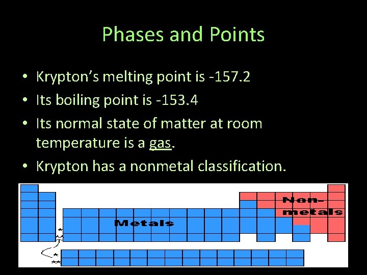 Phases and Points • Krypton’s melting point is -157. 2 • Its boiling point