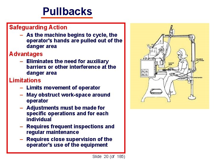 Pullbacks Safeguarding Action – As the machine begins to cycle, the operator's hands are