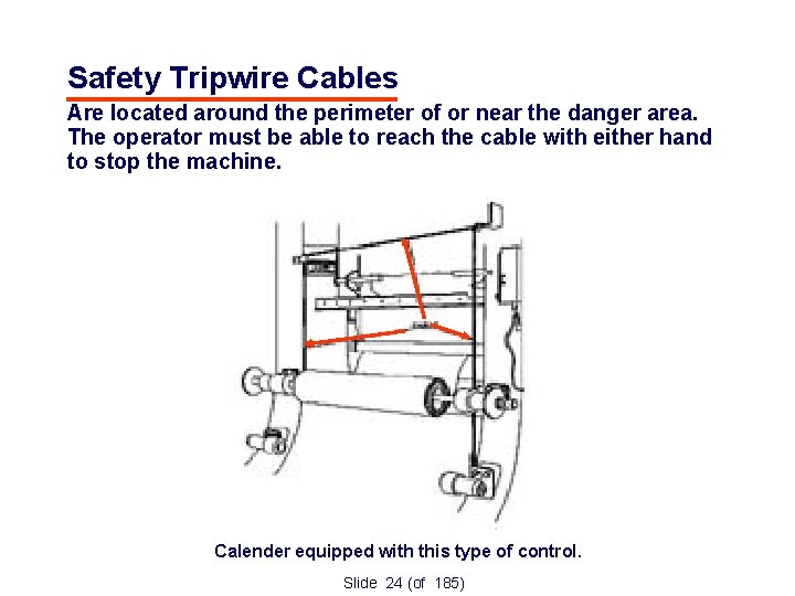 Safety Tripwire Cables Are located around the perimeter of or near the danger area.