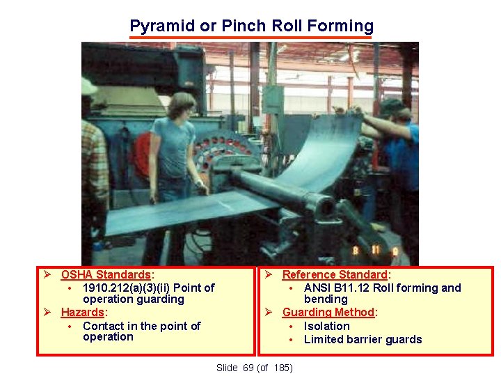 Pyramid or Pinch Roll Forming OSHA Standards: • 1910. 212(a)(3)(ii) Point of operation guarding