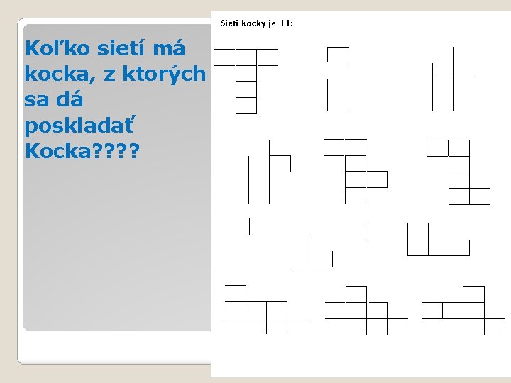 Koľko sietí má kocka, z ktorých sa dá poskladať Kocka? ? 