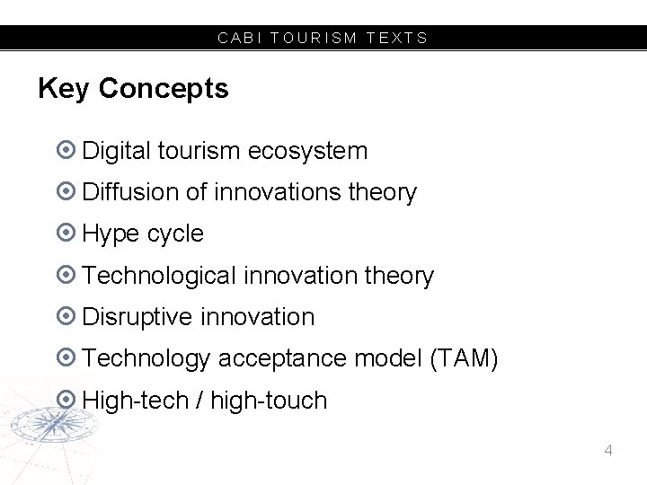 CABI TOURISM TEXTS Key Concepts Digital tourism ecosystem Diffusion of innovations theory Hype cycle
