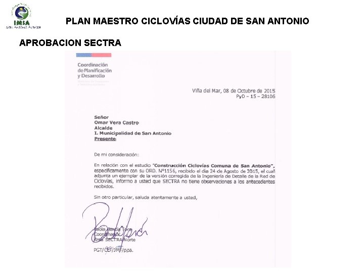 PLAN MAESTRO CICLOVÍAS CIUDAD DE SAN ANTONIO APROBACION SECTRA 