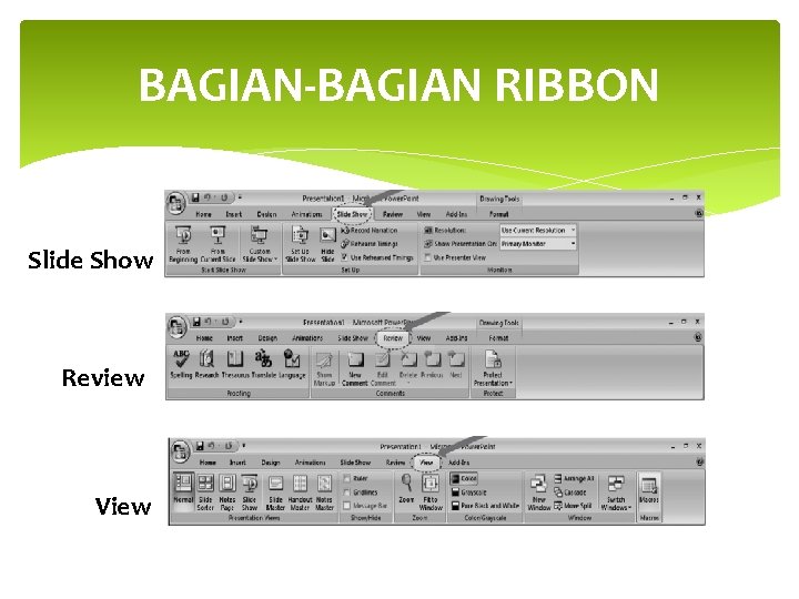 BAGIAN-BAGIAN RIBBON Slide Show Review View 