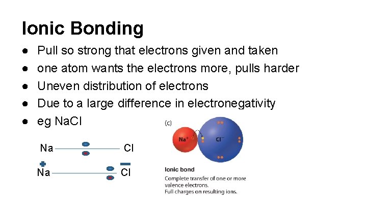 Ionic Bonding ● ● ● Pull so strong that electrons given and taken one
