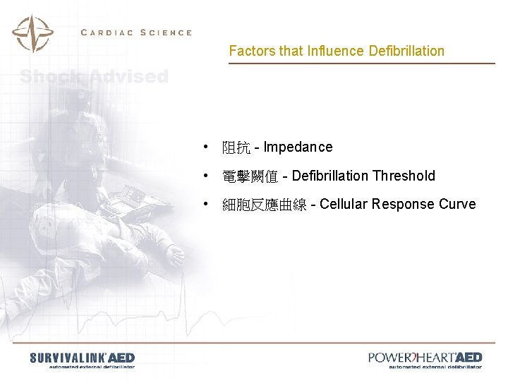 Factors that Influence Defibrillation • 阻抗 - Impedance • 電擊闕值 - Defibrillation Threshold •