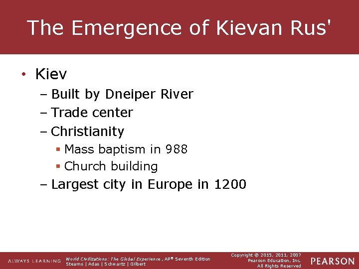 The Emergence of Kievan Rus' • Kiev – Built by Dneiper River – Trade The Emergence of Kievan Rus' • Kiev – Built by Dneiper River – Trade