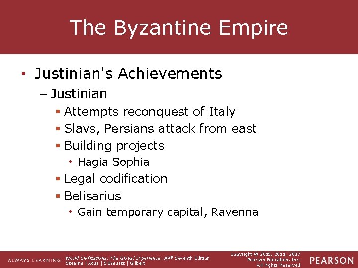 The Byzantine Empire • Justinian's Achievements – Justinian § Attempts reconquest of Italy § The Byzantine Empire • Justinian's Achievements – Justinian § Attempts reconquest of Italy §