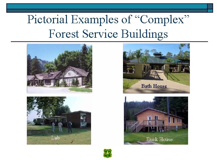 Pictorial Examples of “Complex” Forest Service Buildings Office Barn Office Kiosk Labor Shed Bath