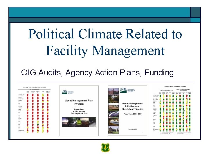 Political Climate Related to Facility Management OIG Audits, Agency Action Plans, Funding 