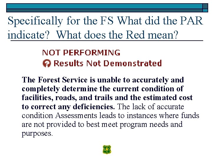 Specifically for the FS What did the PAR indicate? What does the Red mean?