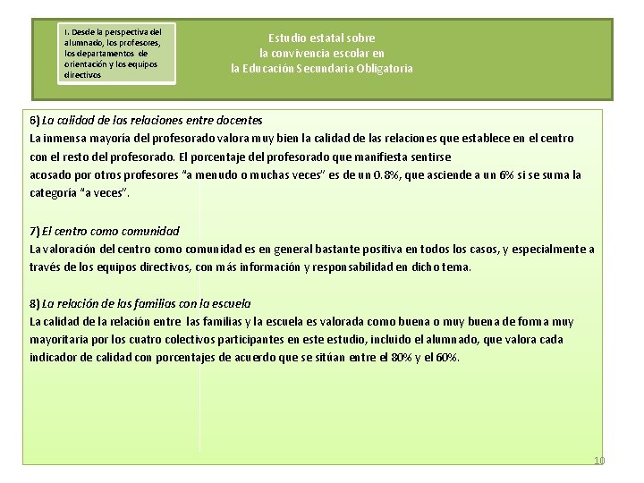 I. Desde la perspectiva del alumnado, los profesores, los departamentos de orientación y los