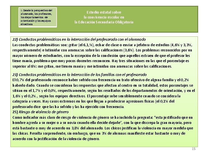 I. Desde la perspectiva del alumnado, los profesores, los departamentos de orientación y los