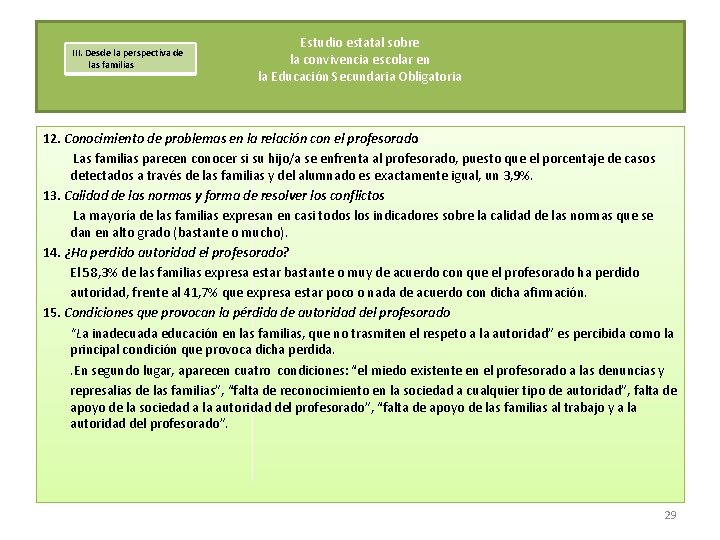 III. Desde la perspectiva de las familias Estudio estatal sobre la convivencia escolar en