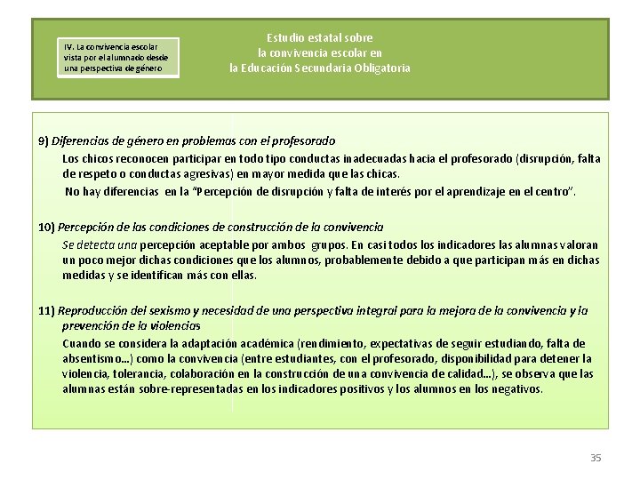 IV. La convivencia escolar vista por el alumnado desde una perspectiva de género Estudio