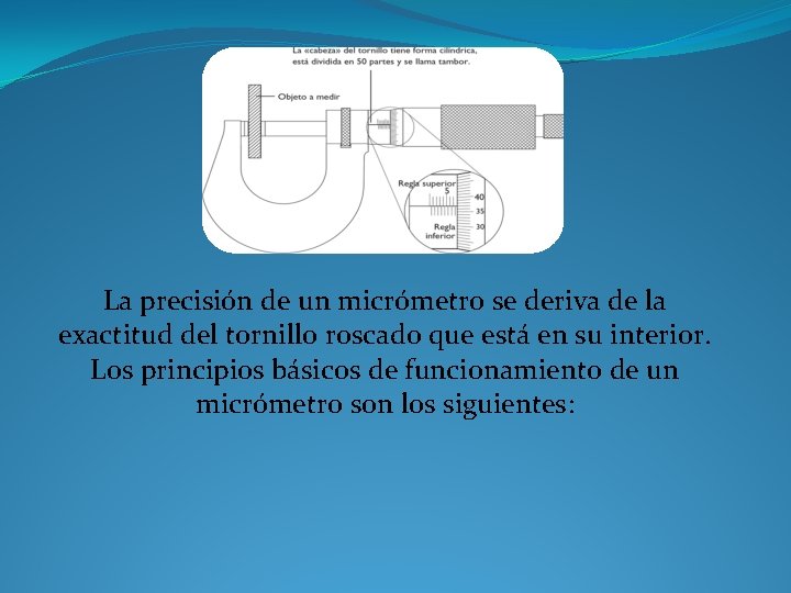 La precisión de un micrómetro se deriva de la exactitud del tornillo roscado que