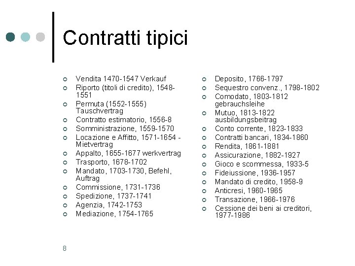 Contratti tipici ¢ ¢ ¢ ¢ 8 Vendita 1470 -1547 Verkauf Riporto (titoli di