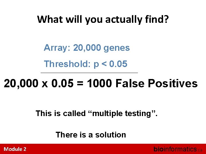 What will you actually find? Array: 20, 000 genes Threshold: p < 0. 05