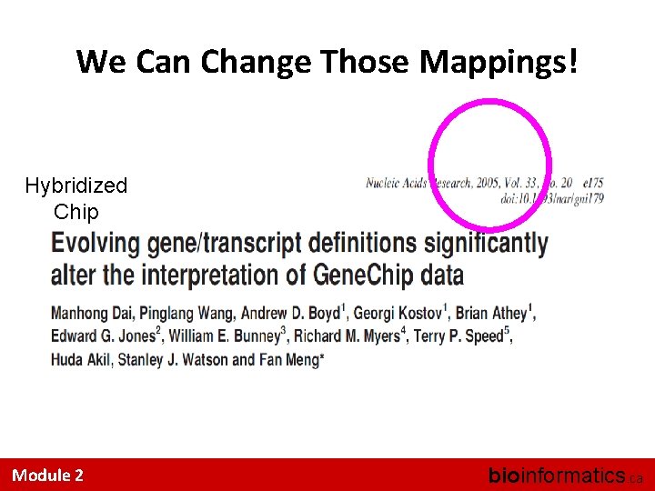 We Can Change Those Mappings! Hybridized Chip Module 2 bioinformatics. ca 