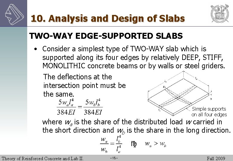 10. Analysis and Design of Slabs TWO-WAY EDGE-SUPPORTED SLABS • Consider a simplest type