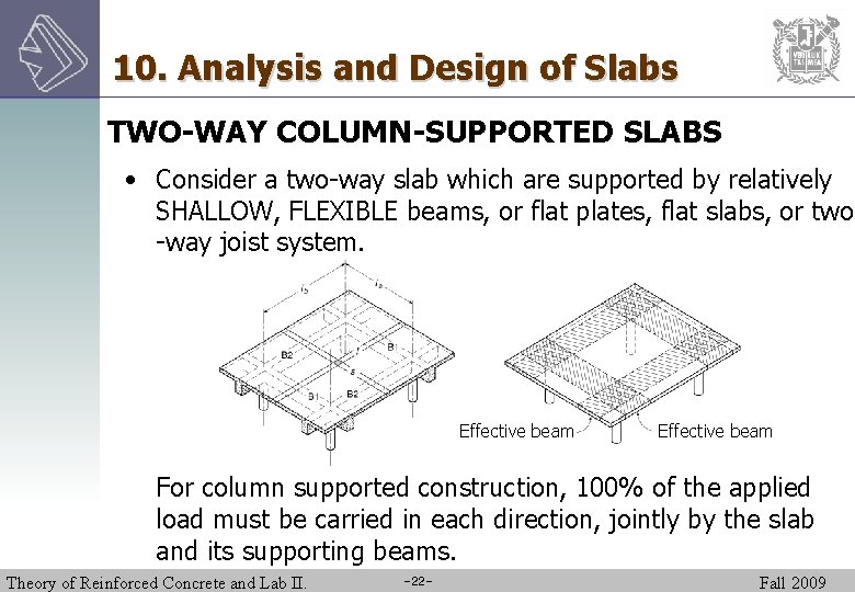 10. Analysis and Design of Slabs TWO-WAY COLUMN-SUPPORTED SLABS • Consider a two-way slab