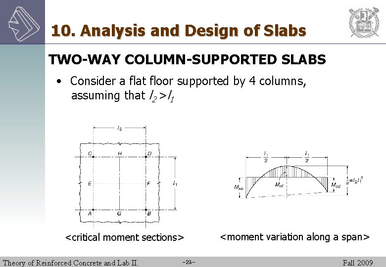 10. Analysis and Design of Slabs TWO-WAY COLUMN-SUPPORTED SLABS • Consider a flat floor