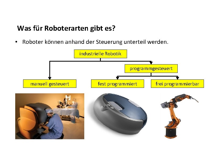 Was für Roboterarten gibt es? • Roboter können anhand der Steuerung unterteil werden. industrielle