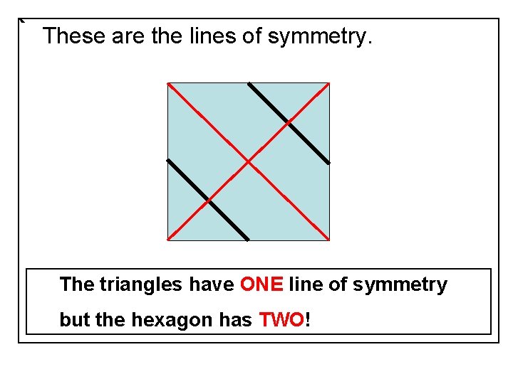 These are the lines of symmetry. The triangles have ONE line of symmetry but
