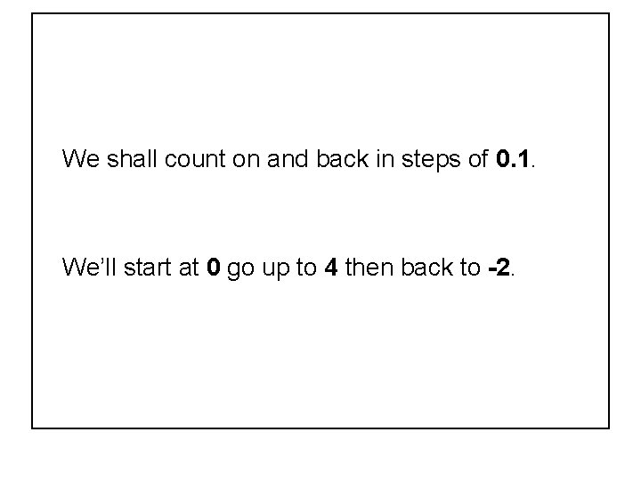 We shall count on and back in steps of 0. 1. We’ll start at