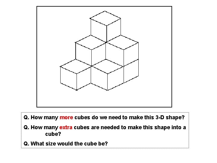 Q. How many more cubes do we need to make this 3 -D shape?