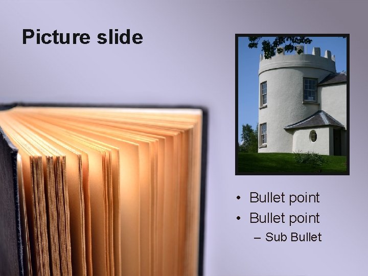 Picture slide • Bullet point – Sub Bullet 