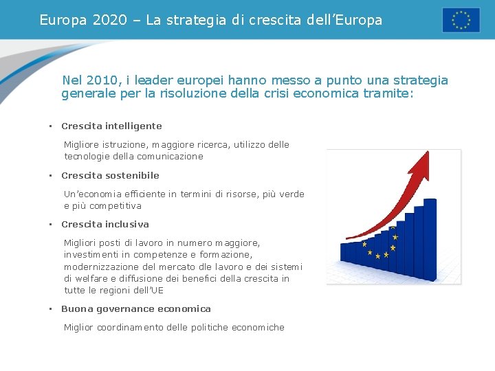 Europa 2020 – La strategia di crescita dell’Europa Nel 2010, i leader europei hanno