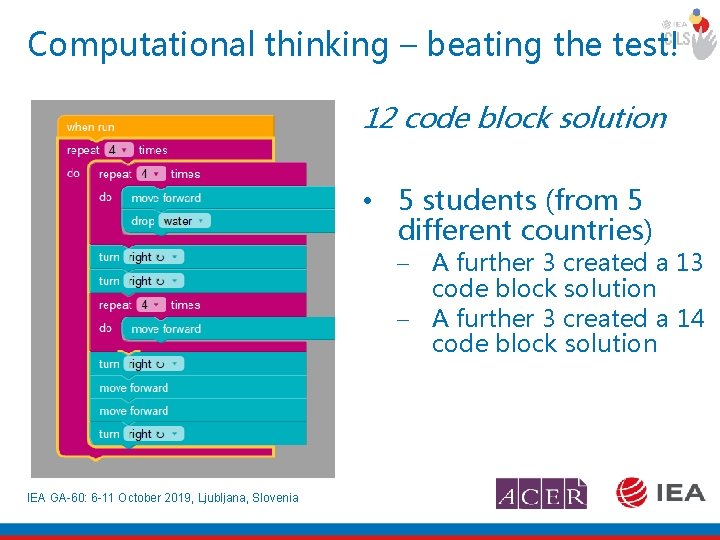 Computational thinking – beating the test! 12 code block solution • 5 students (from
